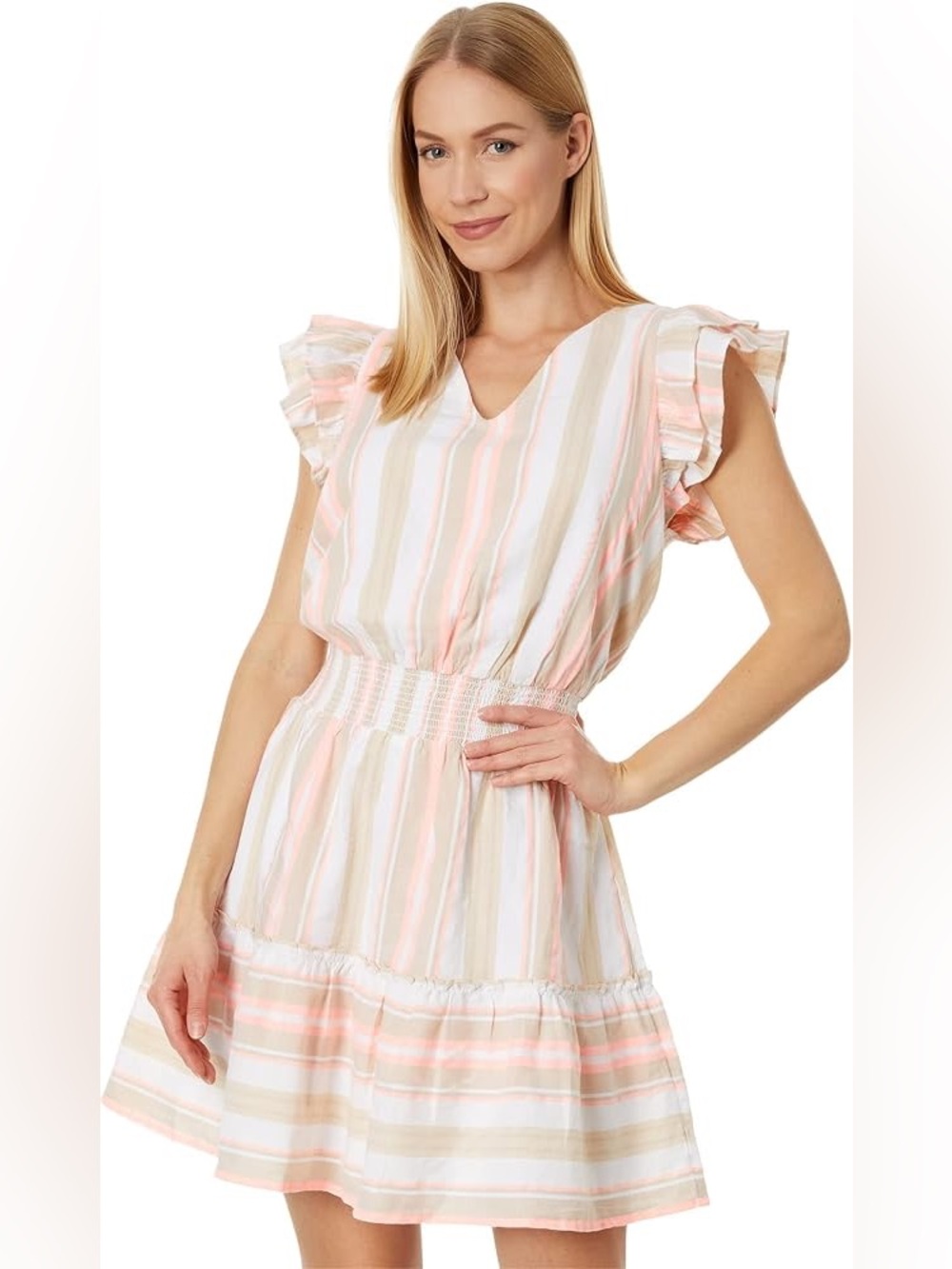 Vineyard Vines Striped V-Neck Smocked Dress
